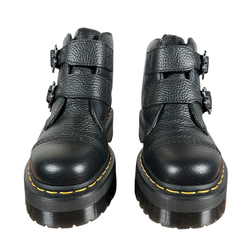 DR. MARTEN Devon Flower Buckle Leather Platform Boots in black milled nappa - Picture 7 of 11